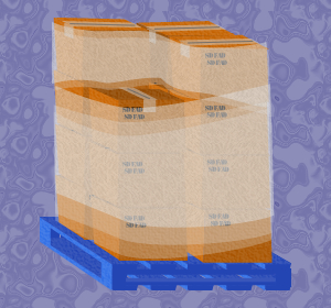 A pallet is often loaded and secured with shrink wrap as shown in this illustration.